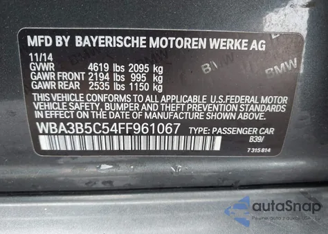 2015 BMW 328I xDrive из США, поврежденный, VIN WBA3B5C54FF961067